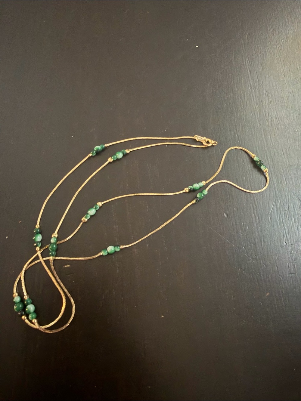 Gold-Tone Multi-Strand Necklace with Green Beads
